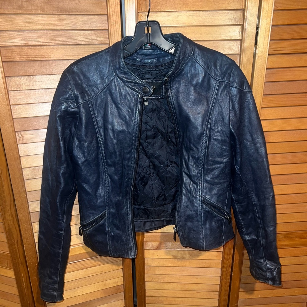 Women's Navy Leather Jacket